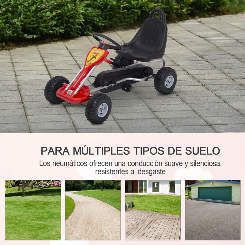 HOMCOM Go Kart a Pedales para Niños desde 3 Años Carga Máx. 30kg Coche de Pedales con Freno de Mano y Cadena 89x52x51 cm Rojo y Negro
