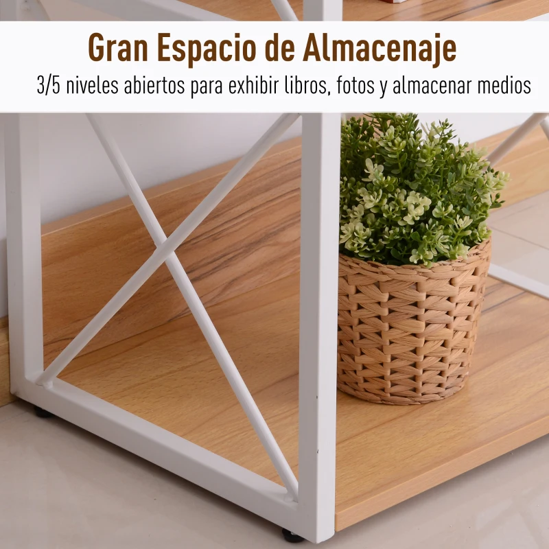 HOMCOM 5 Niveles Estantería de Madera para Baño Salón Multifuncional Librería Organizador Marco Acero Estante de Almacenamiento 40x35x143.5cm