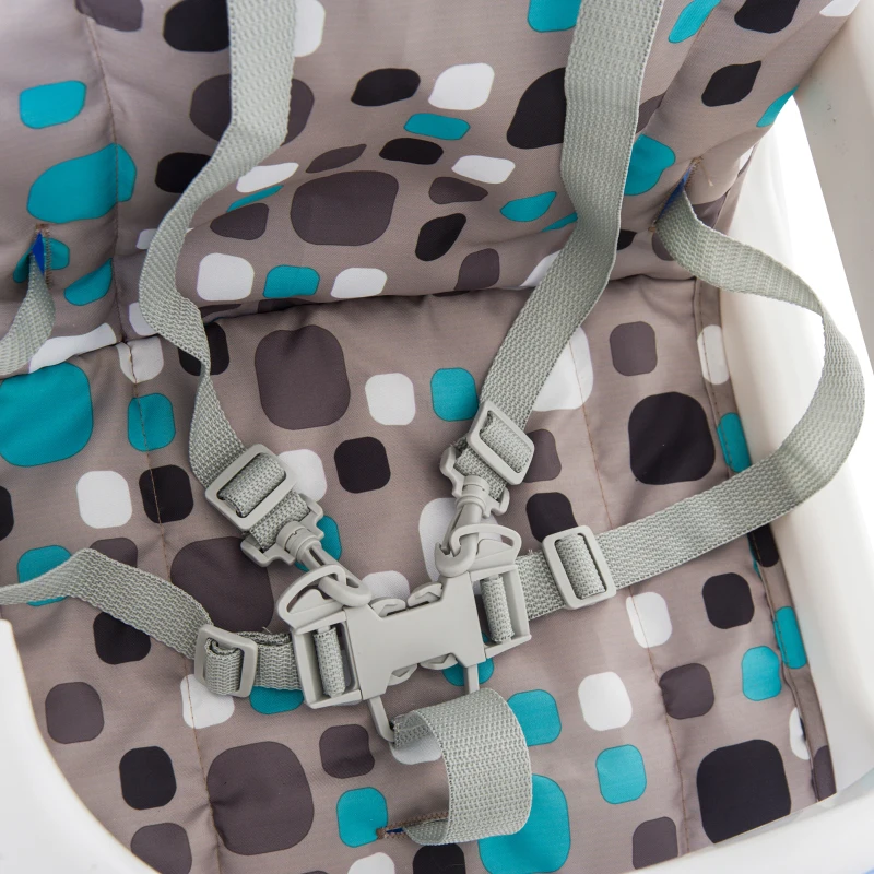 HOMCOM Trona para Bebé Multifuncional Convertible en Silla Mecedora y Silla+Mesa con Cinturón de Seguridad (Blanco y Azul)