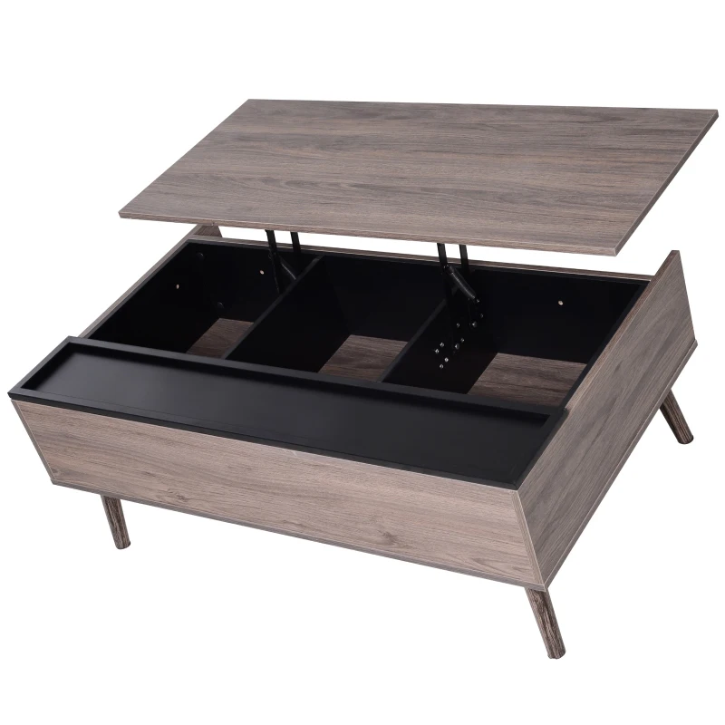 HOMCOM Mesa de Centro Elevable Mesita de Café con 3 compartimientos para Almacenaje para Salón Comedor Moderna Color Marrón y Negro 110x65x39.3cm