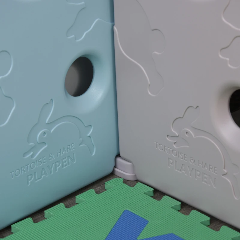 HOMCOM Parque Infantil Bebé de 14 Paneles Corralito Plegable con Puerta y juegos para Niños de +6 Meses Interior y Exterior 156x154x59 cm Multicolor