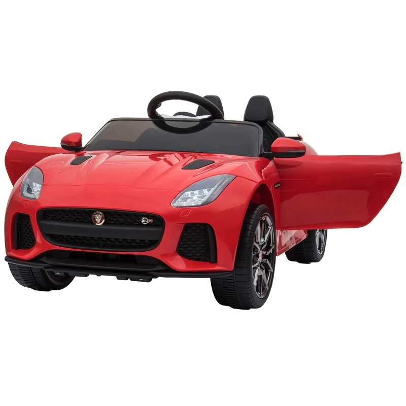 HOMCOM Coche Eléctrico Infantil Coche Juguete Jaguar F-Type SVR Niño de +3 Años con Mando a Distancia Con Música y Luces Doble Apertura de Puerta Batería 6V Carga 25kg 110x65x48cm Rojo