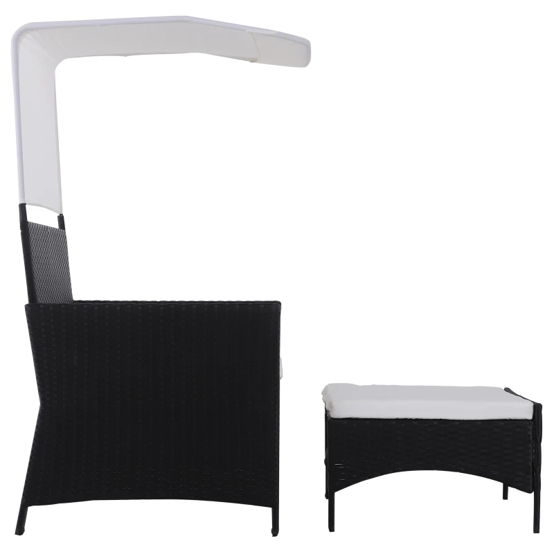 Sofá de Ratán Dos Plazas Sillón Mueble para Jardín Terraza con Reposapiés Extraíble Toldo Cojín Desmontable 126x75x150cm Negro