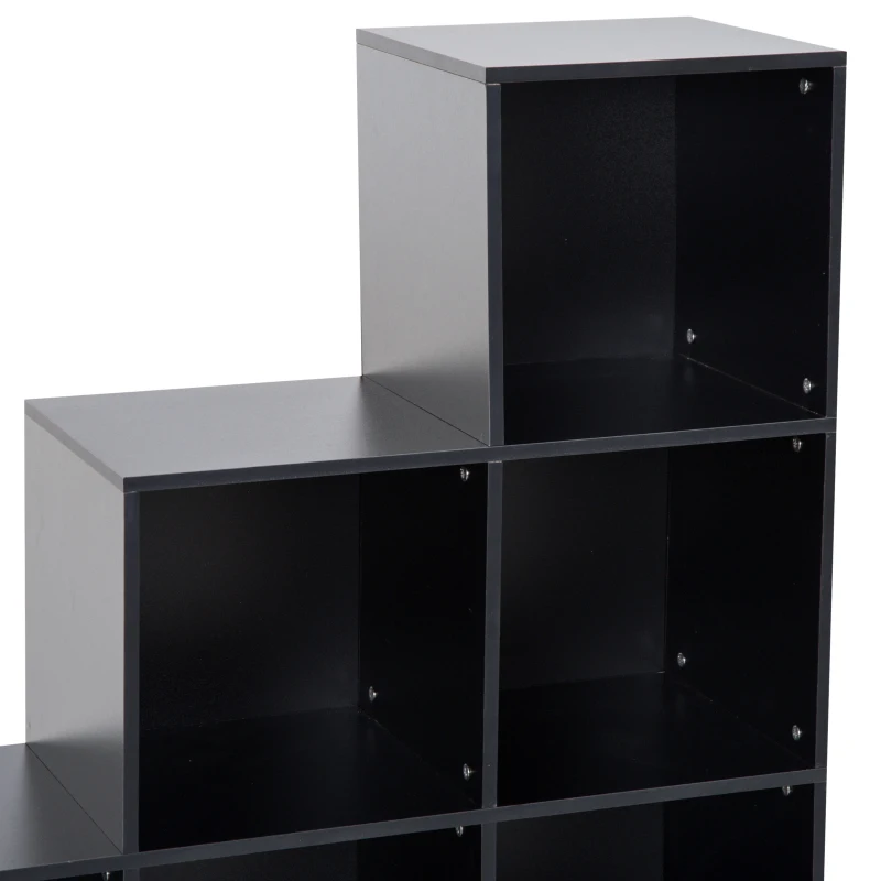 HomCom® Estantería Escalera Armario de Almacenamiento 6 Cubos Madera Negro 91.5x29.5x91.5cm