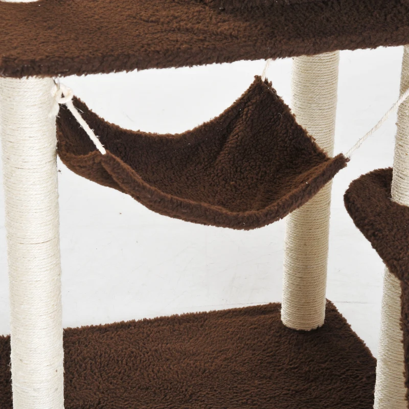 PawHut Rascador para Gatos Árbol Rascador Grande Centro de Actividad Plataformas Escalera Hamaca Caseta Ratón de Juguete 73x58x150cm Sisal Natural