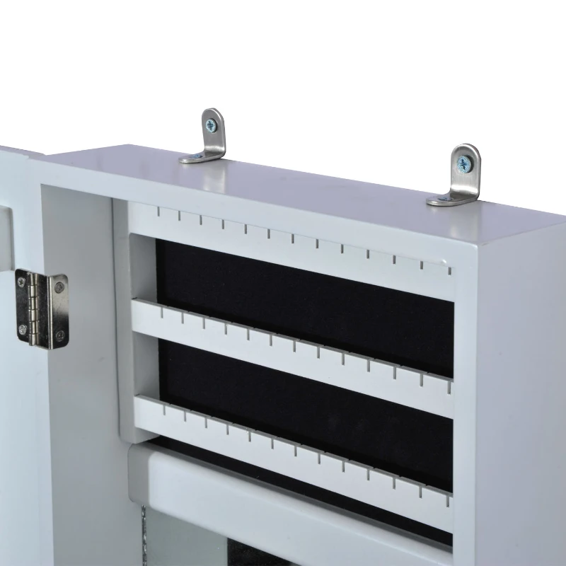 HOMCOM Joyero de Madera Armario para Joyas para colgar en Pared Altura 56cm con Espejo y Marco para Fotos Color Blanco Lacado