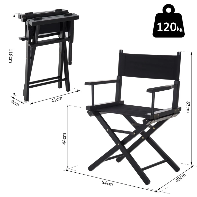 HOMCOM Silla de Director Plegable de Madera Silla de Maquillaje Artista Profesional para Cine Escena Jardín Playa 54x40x83cm Carga 120kg