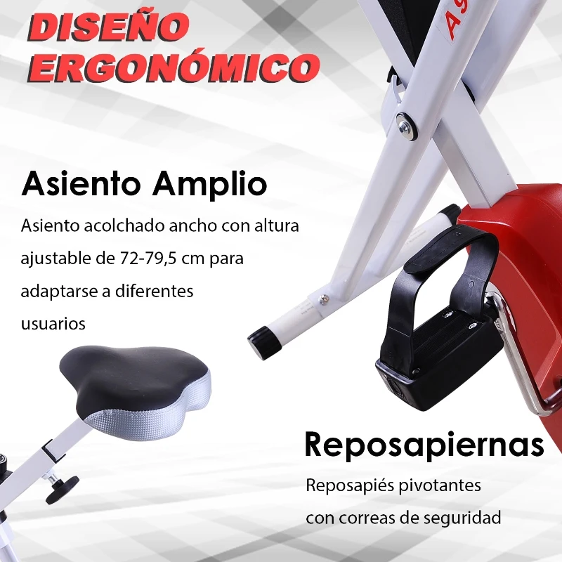 HOMCOM Bicicleta Estática Plegable Bicicleta de Ciclismo Vertical con Resistencia de  8 Niveles Pantalla LCD Asiento Ajustable Soporta hasta 110 kg 83x43x110 cm Rojo