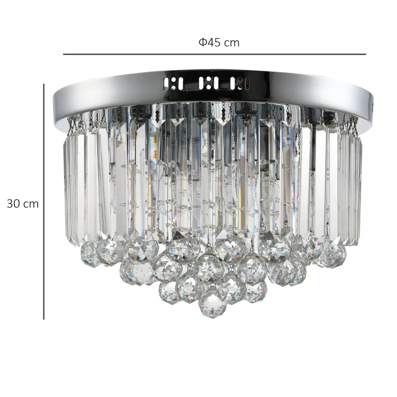 HOMCOM Lámpara de Techo de Cristal Moderna para Dormitorio Sala de Estar Lámpara de Cristal K9 para Bombillas E14 de Máx. 40W Diámetros 45x30 cm Plata