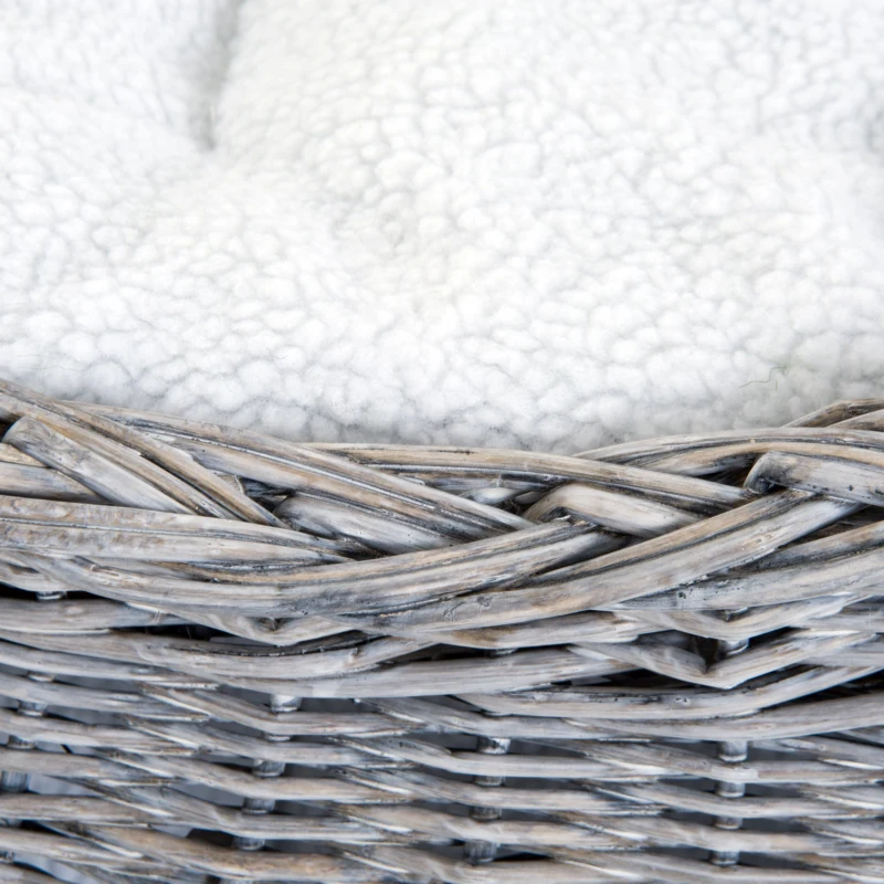 PawHut Cesta de Mimbre para Gatos de 2 Alturas con Cama y Cueva con Cojines Lavables 56x37x40 cm Gris