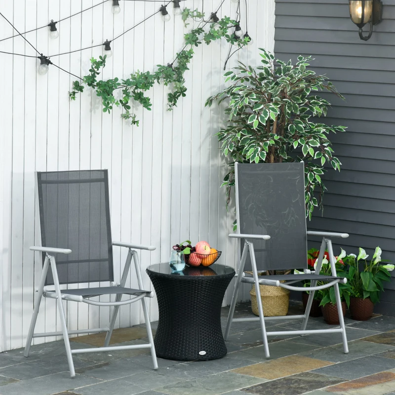 Outsunny Set de 2 Sillas de Comedor de Jardín Plegables de Aluminio con Respaldo Alto Ajustable de 8 Niveles y Reposabrazos Transpirable 65x55x107 cm Gris