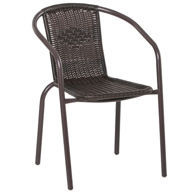 Outsunny Conjunto de Muebles de Jardín Ratán Set de 2 Sillas 58x54x73 cm y 1 Mesa Redonda de Vidrio Templado Ø60x70 cm Marco de Acero para Patio Terraza Balcón Marrón