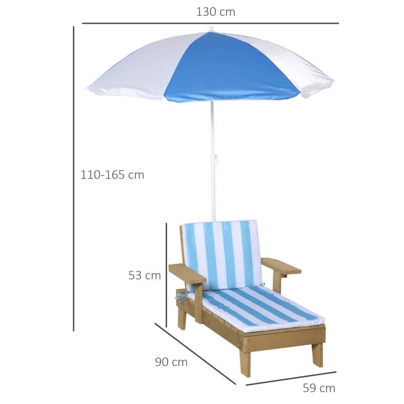 Outsunny Wooden Lounge Chair for Kids Lightweight w/ Foldable Adjustable Parasol Outdoor