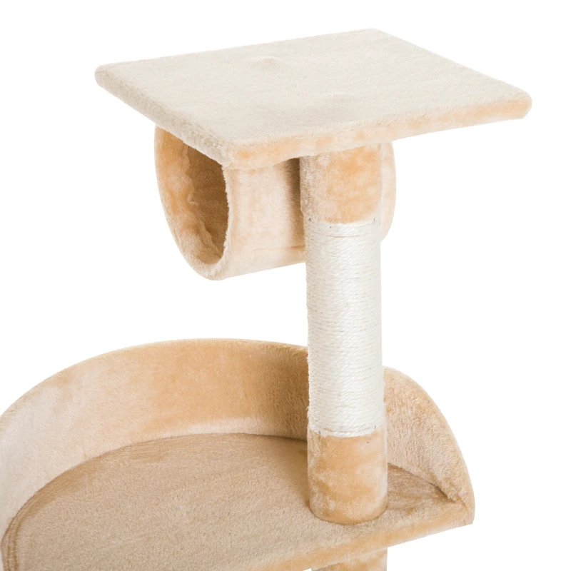 PawHut Rascador Árbol para gatos con Plataforma Caseta Tubo de Juego Postes rascadores Centro de Juego 60x60x96cm Tablero de Madera y Cubierto de Felpa Beige