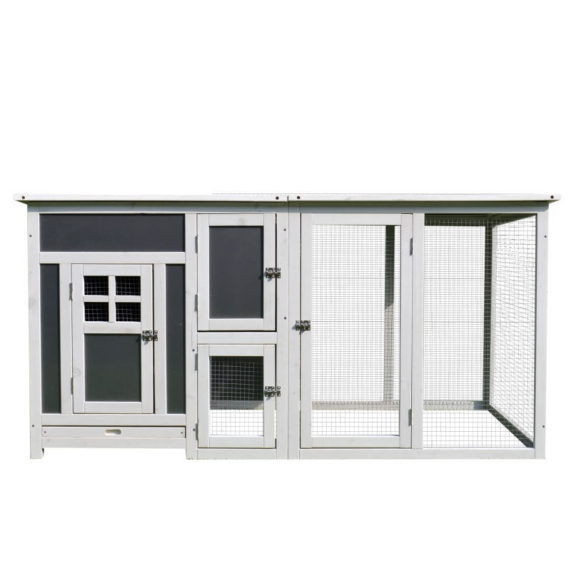 PawHut Gallinero Exterior Madera con Corredor Techo Abatible y Bandeja Extraíble Jaula para Gallinas Animales Pequeños Pollo 160x75x80cm
