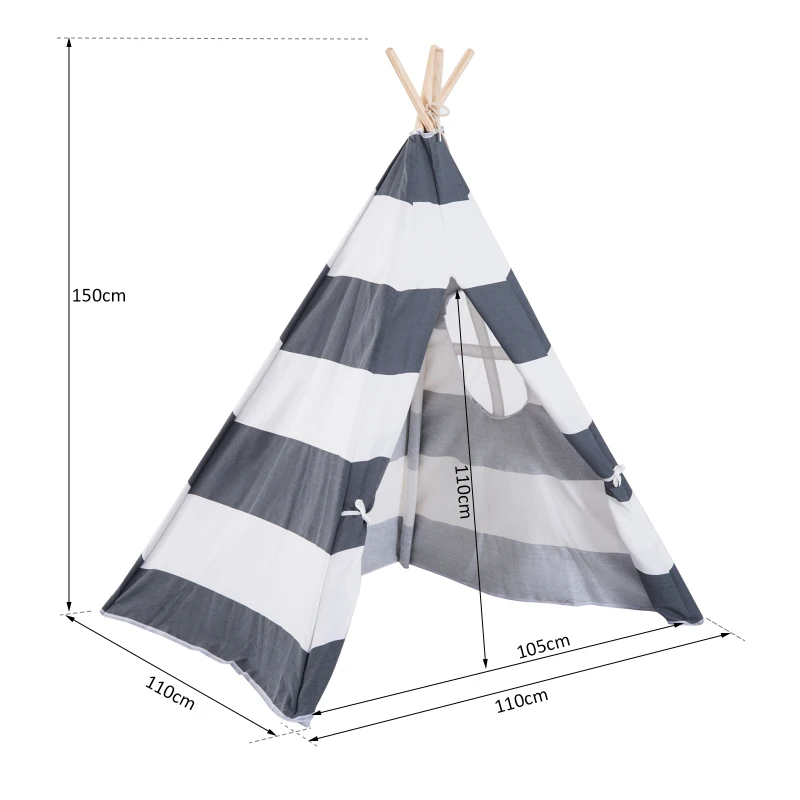 HOMCOM Tienda de Campaña de Niños Tienda India Tipi Infantil Juego de Carpa Teepee con Puerta y Ventana para Hogar y Exterior 110x110x150cm Lona de Algodón y Madera de Pino