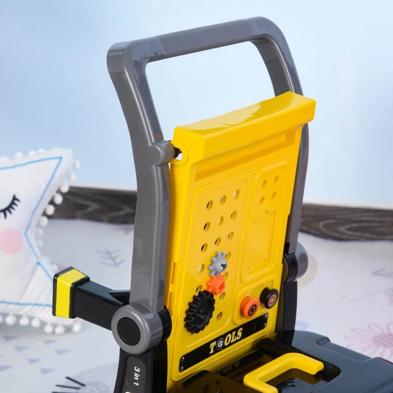 HOMCOM Banco de Herramientas Diseño 3 en 1 para Niños Mayores de 3 Años Juego de Imitación Infantil 60 Piezas 59,7x47x42,5 cm Amarillo y Negro