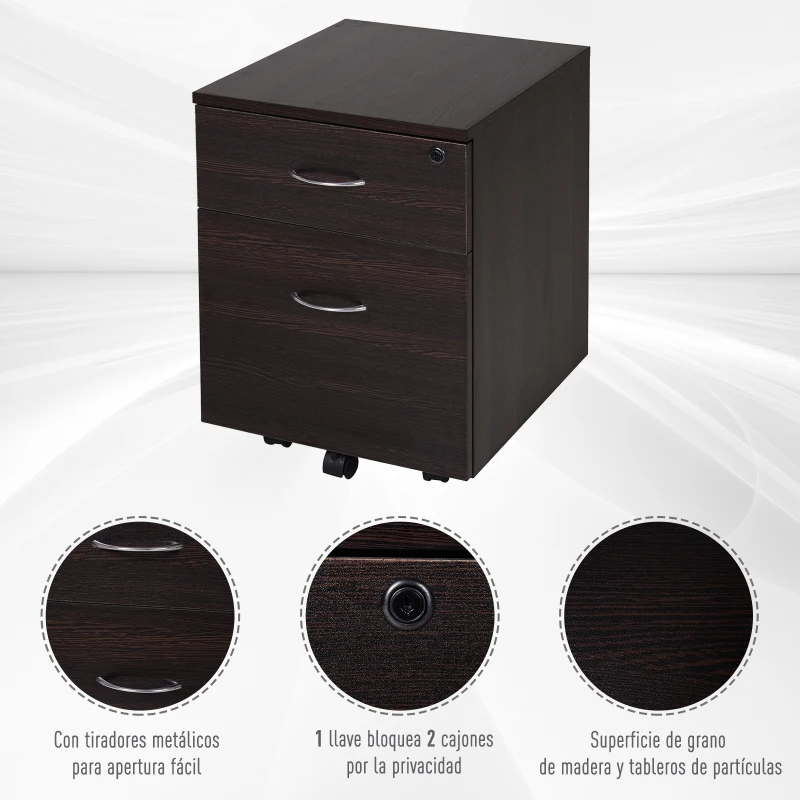 Vinsetto Cajonera Archivador con Ruedas Armario Archivador Móvil Cajonera Madera Seguro para Oficina con Llave para Organizar Documentos en Oficina o Hogar 40x44x54.6cm