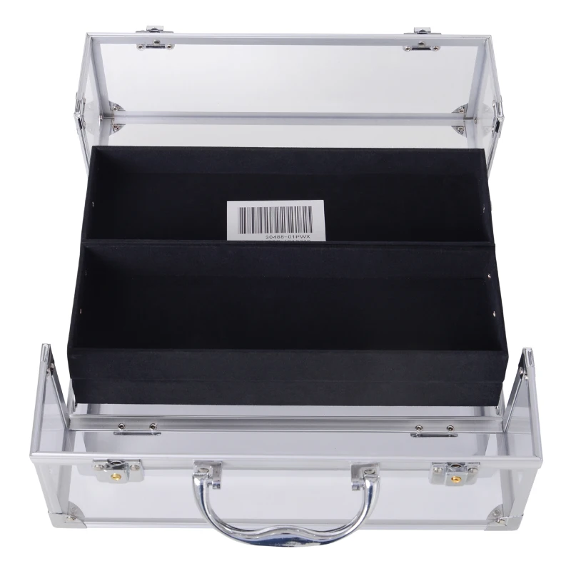 HOMCOM Estuche de Maquillaje Transparente Organizador Cosméticos Profesional Maletín para Maquillaje Caja de Belleza Portátil 3 Bandejas Extensible con Cerradura 30x19.2x16cm Acrílico