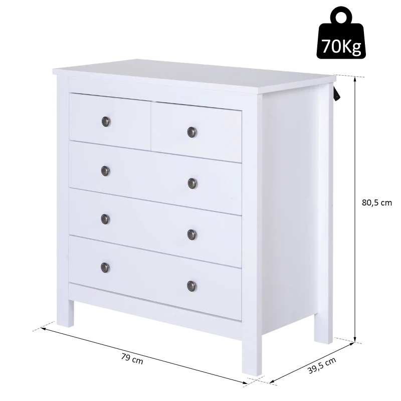 HOMCOM Cajonera de Almacenaje Armario con 5 Cajones Mesita de Noche para Dormitorio Salón 79x39.5x80.5cm