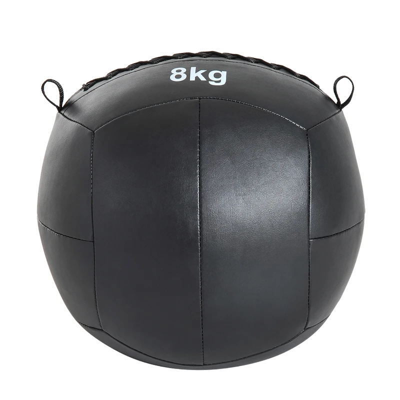 HOMCOM Balón Medicinal de Crossfit 8Kg con Asas tipo Pelota de Ejercicios de Cuero y PU Ф35cm