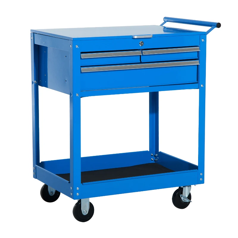 HomCom Carro de Herramientas tipo Caja o Armario de Almacenamiento Móvil Mueble con Ruedas para Taller Garaje o Hogar - Chapa de Acero - Color Azul – 68 x 46 x 84cm