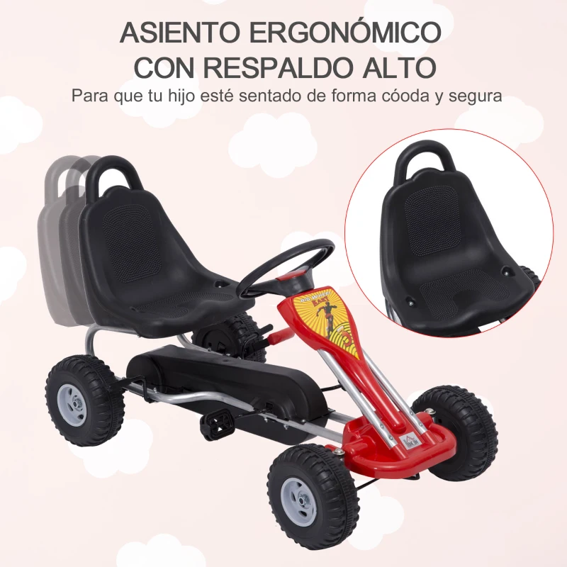 HOMCOM Go Kart a Pedales para Niños desde 3 Años Carga Máx. 30kg Coche de Pedales con Freno de Mano y Cadena 89x52x51 cm Rojo y Negro