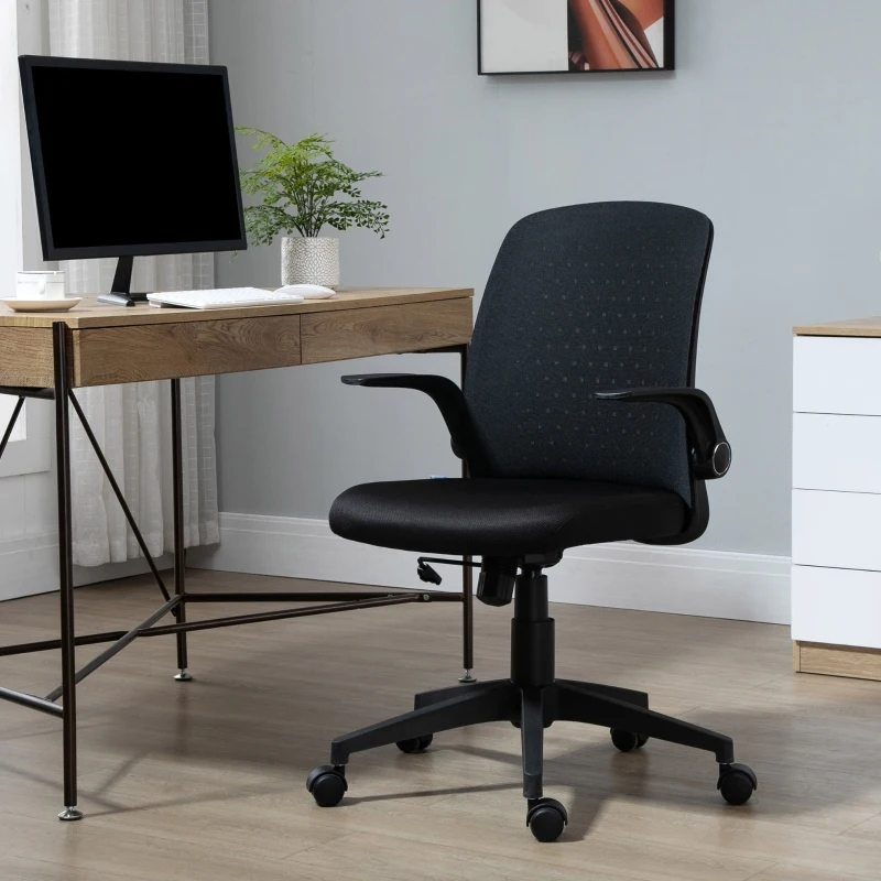Vinsetto Silla de Oficina Ergonómica Silla Escritorio Giratoria para Adolescentes Ajustable en Altura con Reposabrazos Abatible Soporte Lumbar y Respaldo Transpirable Ligera 57x61x93-102 cm Negro