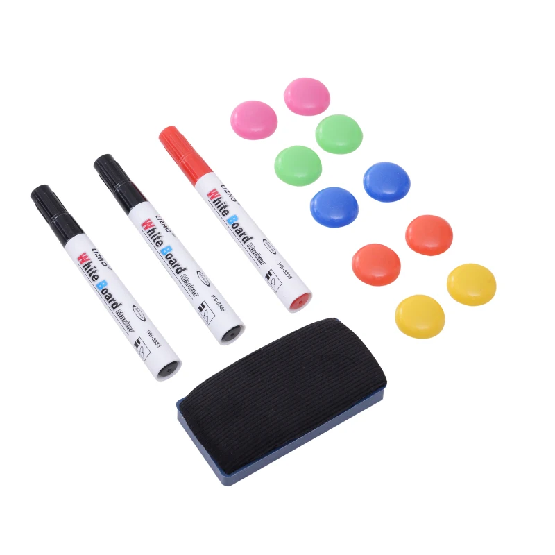 Pizarra Magnética Blanca con 10 Imanes, 1 Borrador y 4 Rotuladores - Blanca - 110x80cm