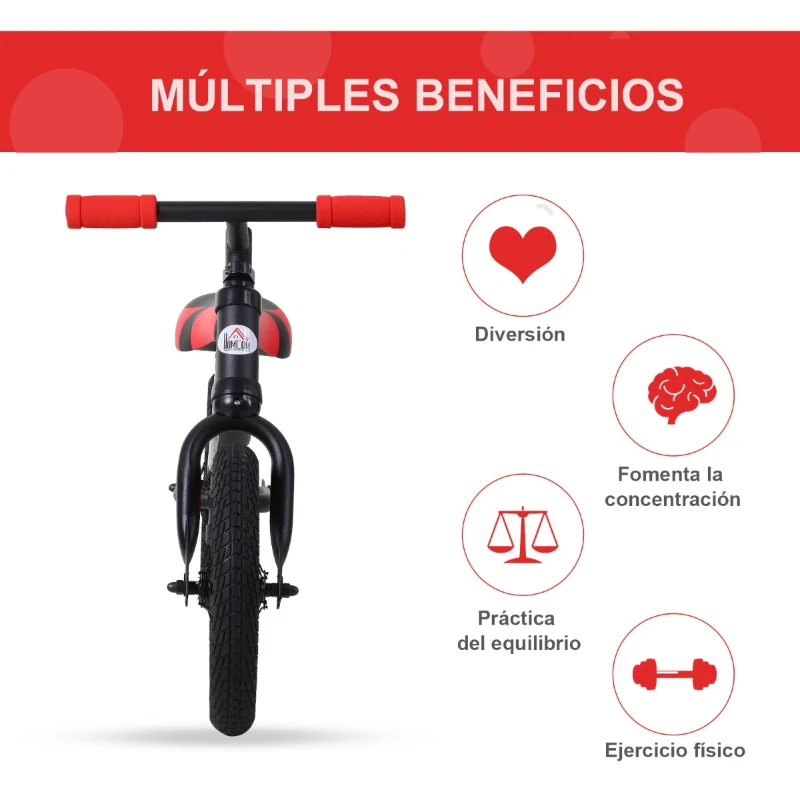 HOMCOM Bicicleta sin Pedales con Asiento Regulable en Altura 31-45cm para Niños mayores de 2 Años Ruedas de Goma Carga 25kg 65x33x46cm Negro
