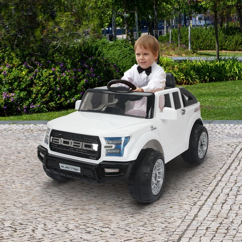 HOMCOM Coche Eléctrico para Niños 3+ Años Vehículo Todoterreno Infantil con Luces y Música 111x63x57cm Blanco