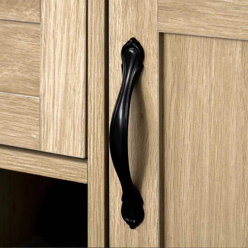 HOMCOM Alacena de Cocina Aparador Comedor para Microondas con Botellero Cajón 2 Estantes Abiertos y 4 Armarios con Puerta 106x48x180 cm Roble