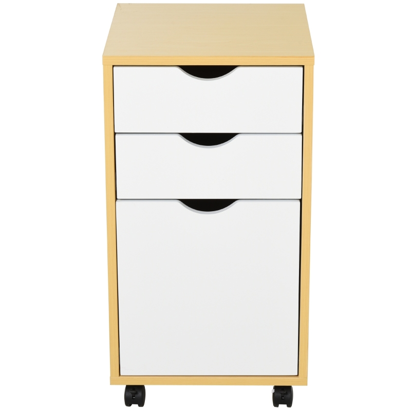 HOMCOM Gabinete de Archivo Armario Aparador para Oficina Estudio con 3 Cajones 4 Ruedas Giratorias Diseño Minimalista Nórdico Antideslizante Carga Total 30 kg 35x40x65,5 cm Madera Blanco
