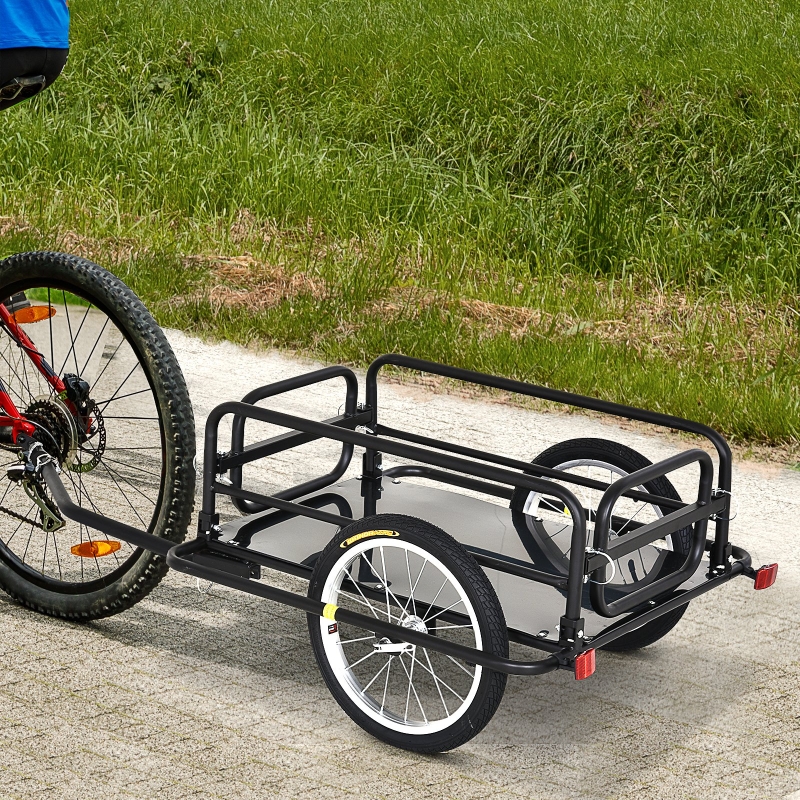 PawHut Remolque de Bicicleta para Carga 50kg Carga de Equipaje Marco de Acero Ligero con Reflectores