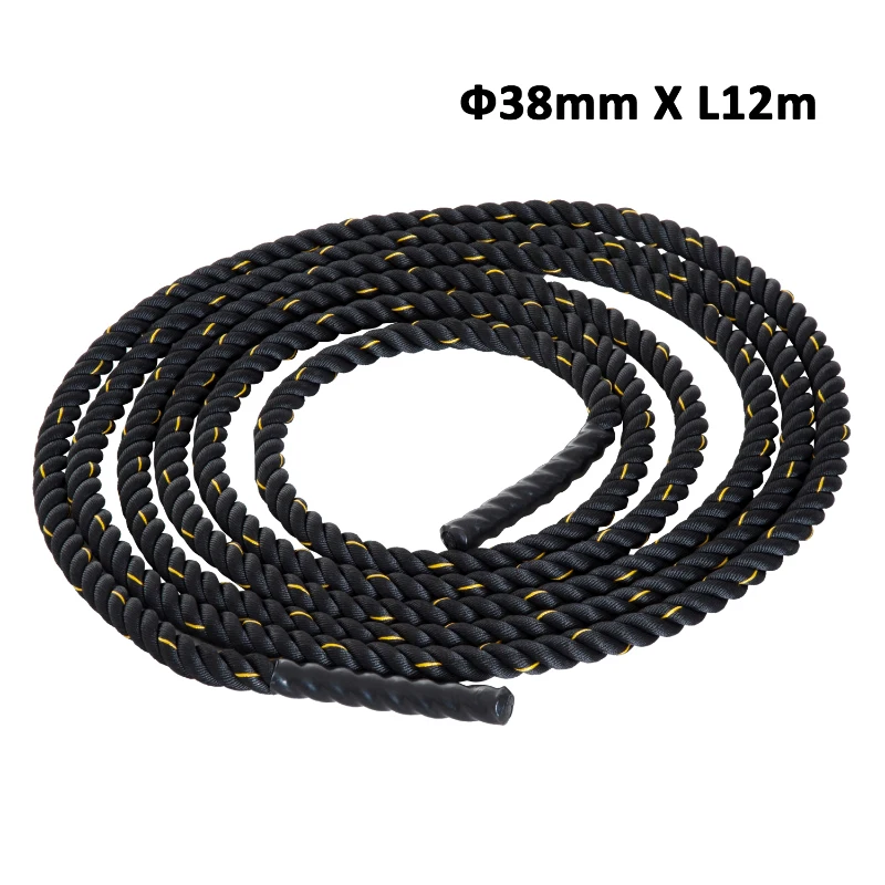 HOMCOM Cuerda de Batalla Ø38 mm Longitud 12 m Battle Rope Formación Battling Power Cuerda Ejercicio Fitness Deporte Poliéster Ultra Resistente Negro