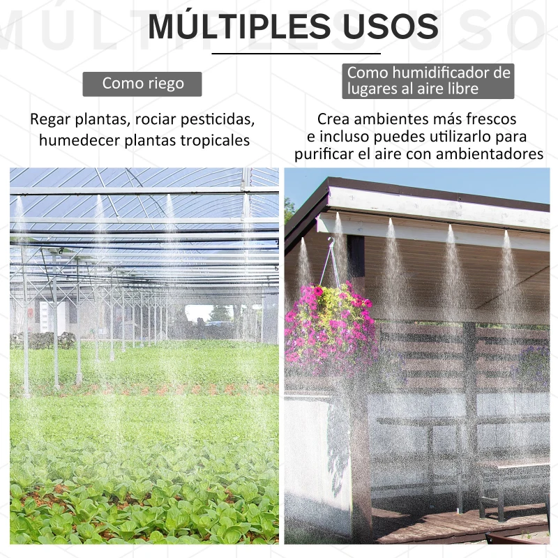 Rociador de Agua para Jardines Sistema de Enfriamiento por Nebulización Diferentes Boquillas Grifo de Latón para Patio al Aire Libre Kit Difusor Negro 12 m