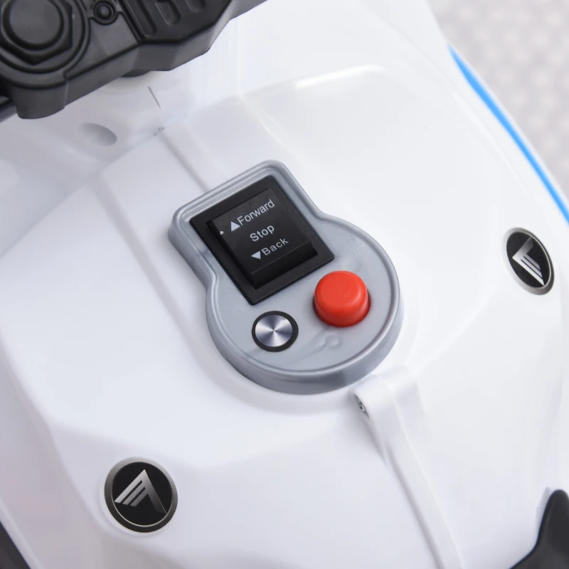 HOMCOM Moto Eléctrica para Niños de +18 Meses con Faros Música Batería 6V Recargable 3 Neumáticos Anchos Baúles de Almacenaje Moto de Juego 73x39x50 cm Azul