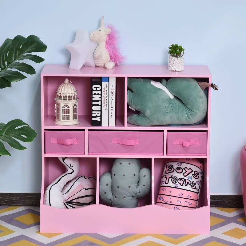 HOMCOM Estante Organizador para Juguetes Libros Estantería de Almacenamiento Habitación Infantil de 3 Niveles 8 Cajas