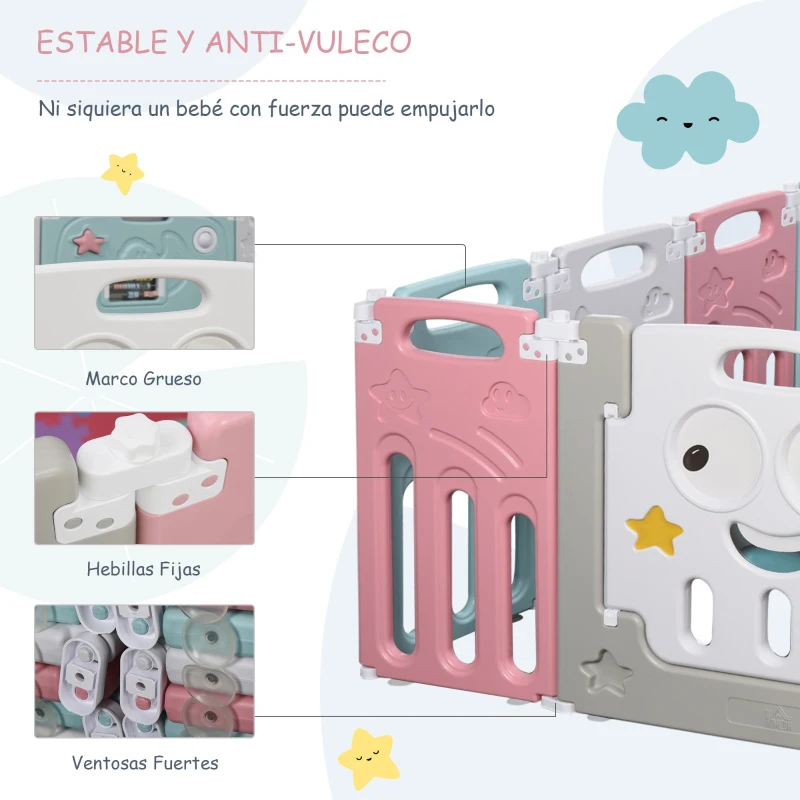 HOMCOM Parque Infantil Plegable 14 Paneles Centro de Actividades para Bebé de +6 Meses con Puerta Juguetes Divertidos Interior y Exterior 149x155x64 cm Multicolor