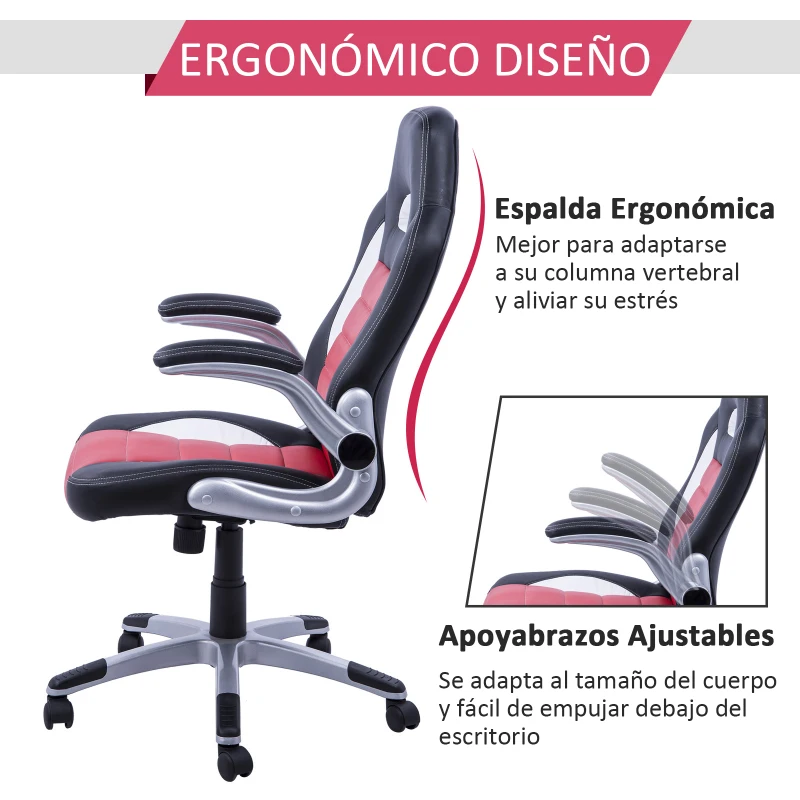 Silla de Oficina Racing Deportiva para Despacho tipo Silla Ejecutiva modo giratorio - Negro Rojo Blanco