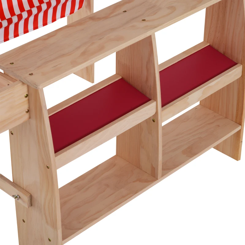 HOMCOM Tienda de Juguete Madera Soporte Puesto de Mercado de Juguete para Niños +3 Años Capota Roja 90x70x120cm
