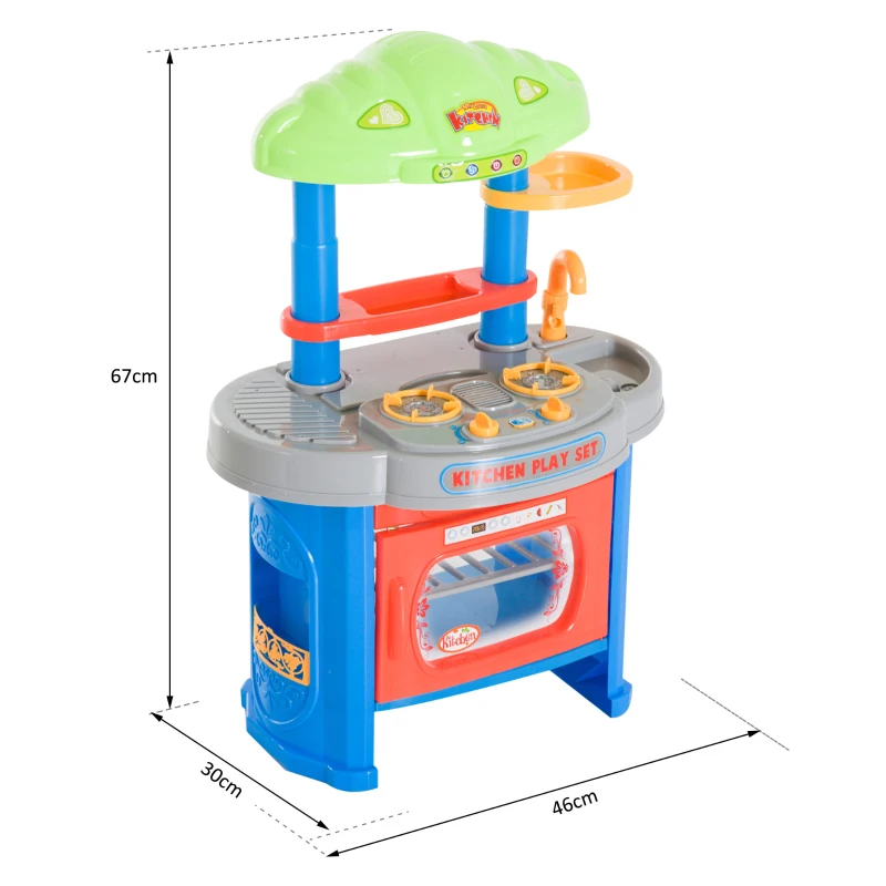HOMCOM Cocina de Juguete Cocinita con Luz Sonido y 12 Accesorios Juego para Cocinar para Niños +3 Años 46x30x67cm PP