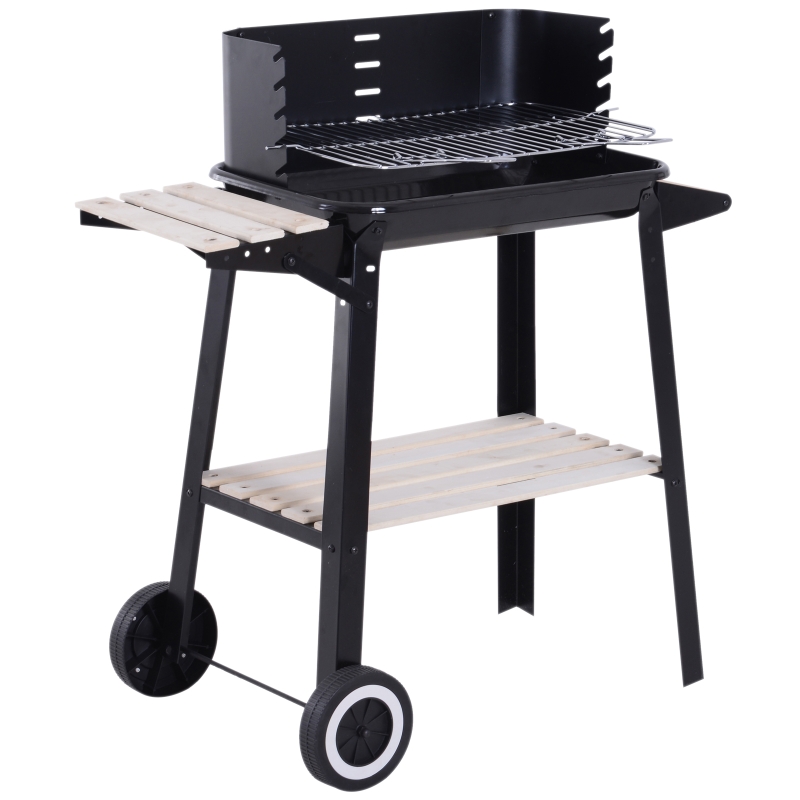 Outsunny® Barbacoa de Carbón Vegetal Parrillas Asador BBQ de Picnic Altura de Parrillas Ajustables con Estantes y Ruedas Facil Mover para Jardín Exterior Acampada 87x45x83cm