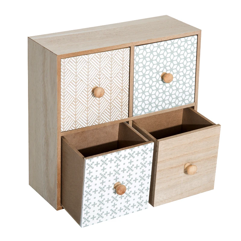 HOMCOM Cajonera de Madera tipo Cómoda y Organizador con 4 Cajones de Almacenamiento para Hogar 26x11.7x26cm