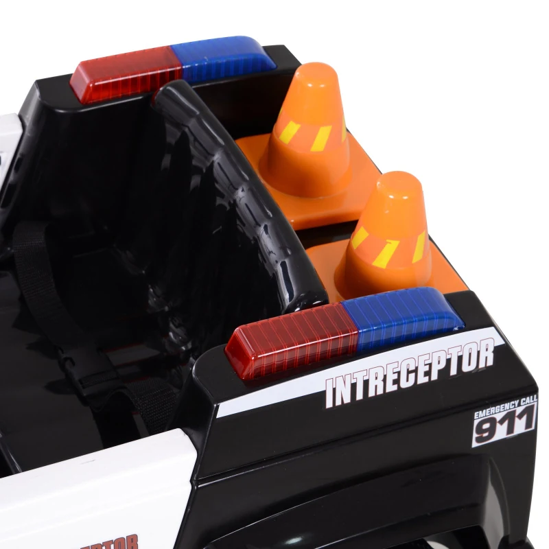 HOMCOM Coche de Policía Eléctrico para Niño con Mando a Distancia Vehículo de Policía con Música y Luces Doble Apertura de Puerta Batería 6V Carga 30kg 106.5x66x52.6cm 3 Años+