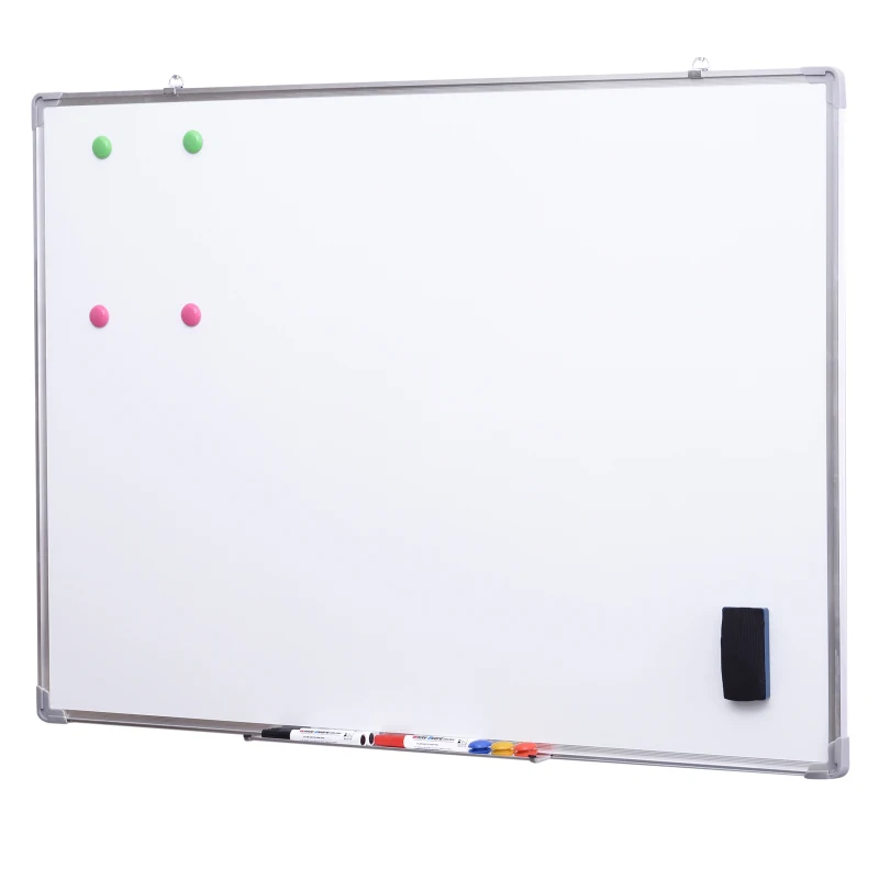 Pizarra Magnética Blanca con 10 Imanes, 1 Borrador y 4 Rotuladores - Blanca - 110x80cm