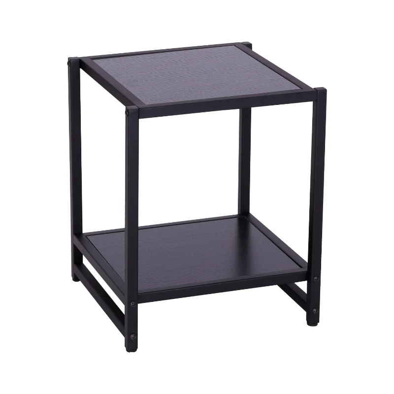 HOMCOM Mesa Auxiliar para Salón con 2 estantes de Madera 38x38x45,7cm Color Negro Estructura Metal…