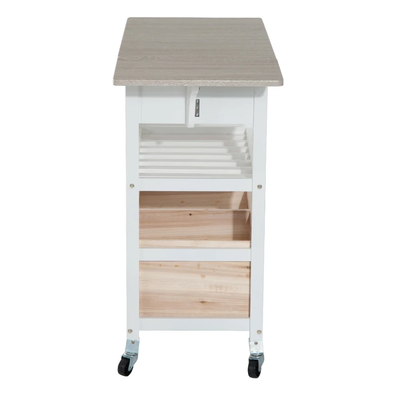 HOMCOM Carro de Cocina Carrito de Servir Carrito Auxiliar con Botellero con Tablero Extensible Botellero Cestas Extraíble 70x40x86cm Madera
