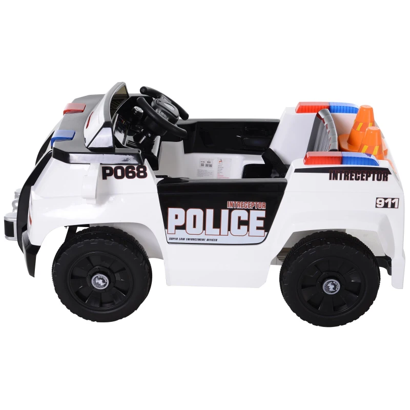 HOMCOM Coche de Policía Eléctrico para Niño con Mando a Distancia Vehículo de Policía con Música y Luces Doble Apertura de Puerta Batería 6V Carga 30kg 106.5x66x52.6cm 3 Años+