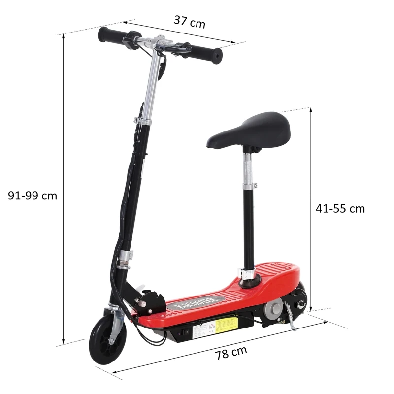 HOMCOM Patinete Eléctrico Plegable para Niños y Adolescentes  E-Scooter con Manillar y Asiento Ajustable Freno Pie 79x37x99cm Rojo
